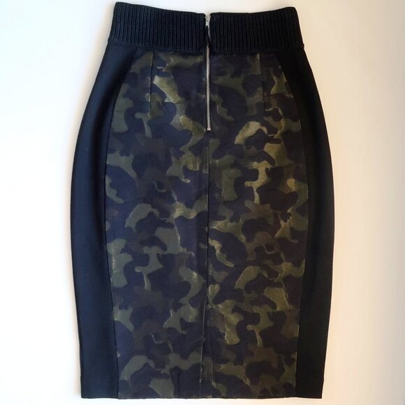 Anthropologie Maeve Jacquard Camo Khaki & Black Side Stripe Pencil Skirt 4 - Picture 10 of 16